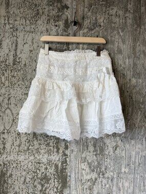 KESTAN Women's Lace Ruffle Mini Skirt Size S in White